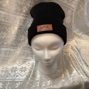 Au Canada Beanie Adult One Size Fits Most Black Leather Tag
